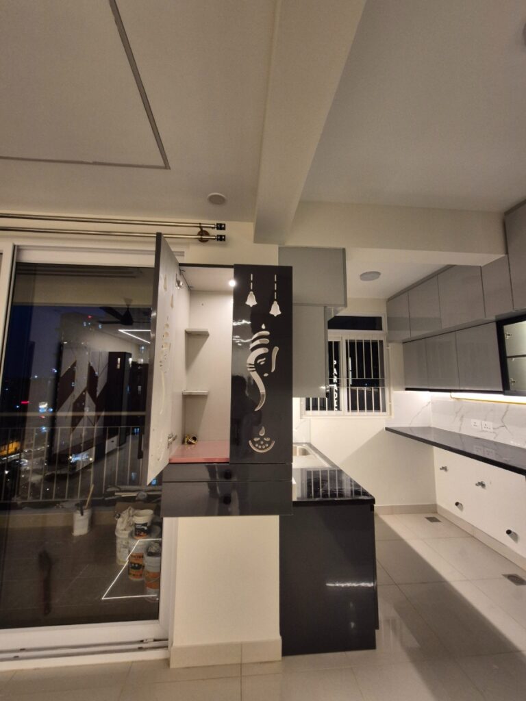 Wall mounted mandir designed by Inferno homes